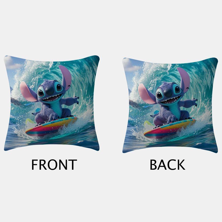 Two Disney Stitch Surfboard Design Throw Pillow Covers in a Set, Stylish Cushion Cases for Sofas and Living Rooms, Durable Outdoor Pillowcases