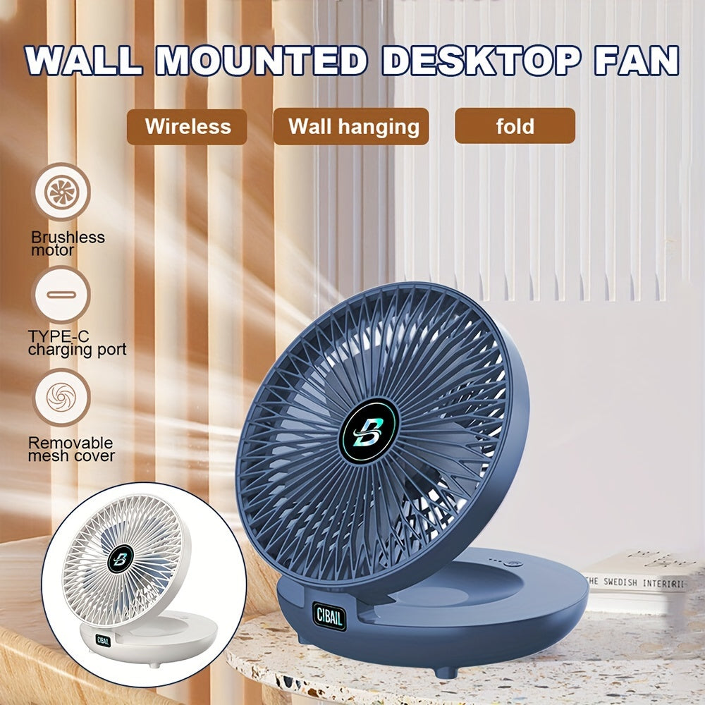 Blue Portable Foldable Fan with Rechargeable Battery - Perfect for Wall Mounting, Air Circulation, RV Camping, Office, Travel and more - A summer essential and must-have back to school supply!