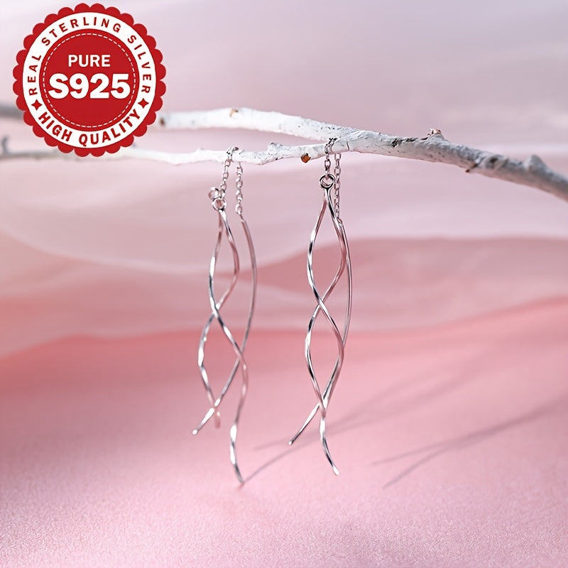 Sterling Silver Long Tassel Earrings with Wavy Design for Women, Elegant and Eye-catching Summer Jewelry, Perfect for Daily Wear, Wedding, Engagement, Bridal Events, and Holidays, Lightweight at 2.6g