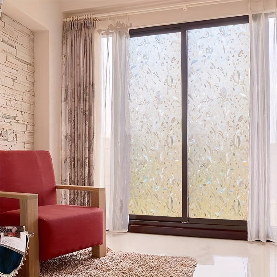 1 Roll of self-adhesive PVC glass electrostatic film for windows, bathrooms, toilets, and floors. This film is waterproof, moisture-proof, UV-proof, translucent, and opaque. Perfect for home decor in living rooms. Size: 45cm x 200cm.