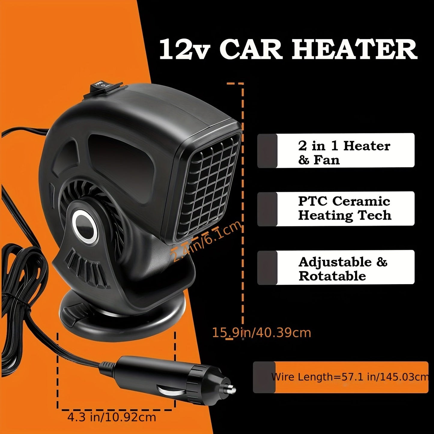 Keep warm during winter drives with the Compact 2-Mode Car Heater & Defroster. This portable device heats up quickly and has an adjustable angle for optimal comfort. With quiet operation and USB power via a cigarette lighter interface, it's perfect for