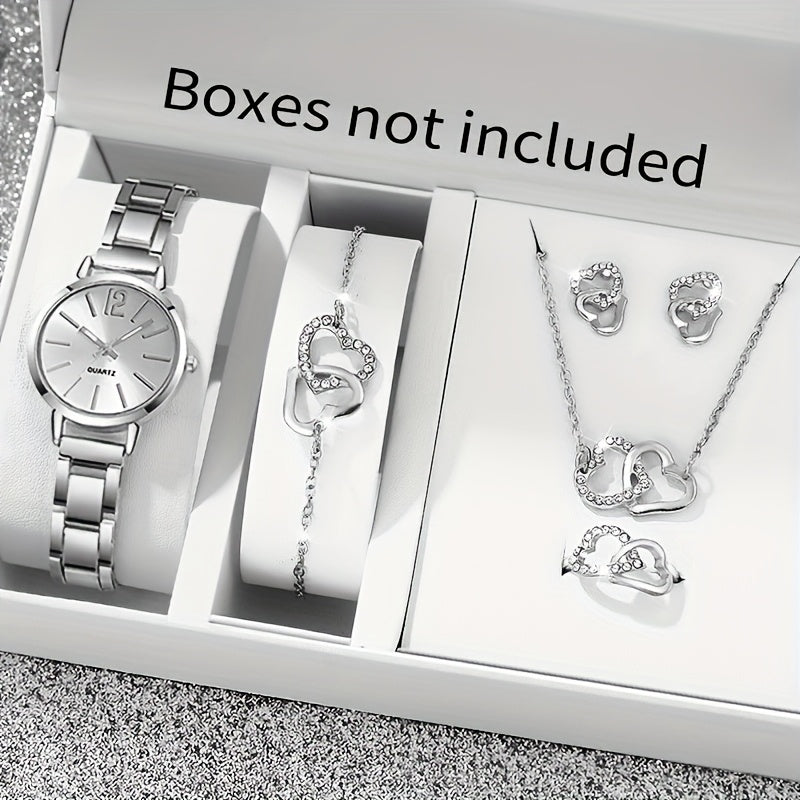 6-piece set of stylish quartz Women's watches and matching love-themed jewelry set perfect for gifting to mothers and girlfriends for any occasion. Ideal for all festivals (box not