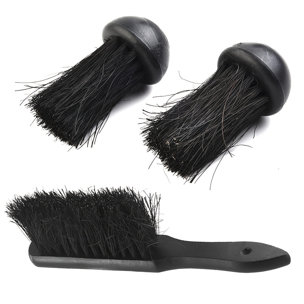 Two round fireplace brush head replacements and one rectangular fireplace brush.