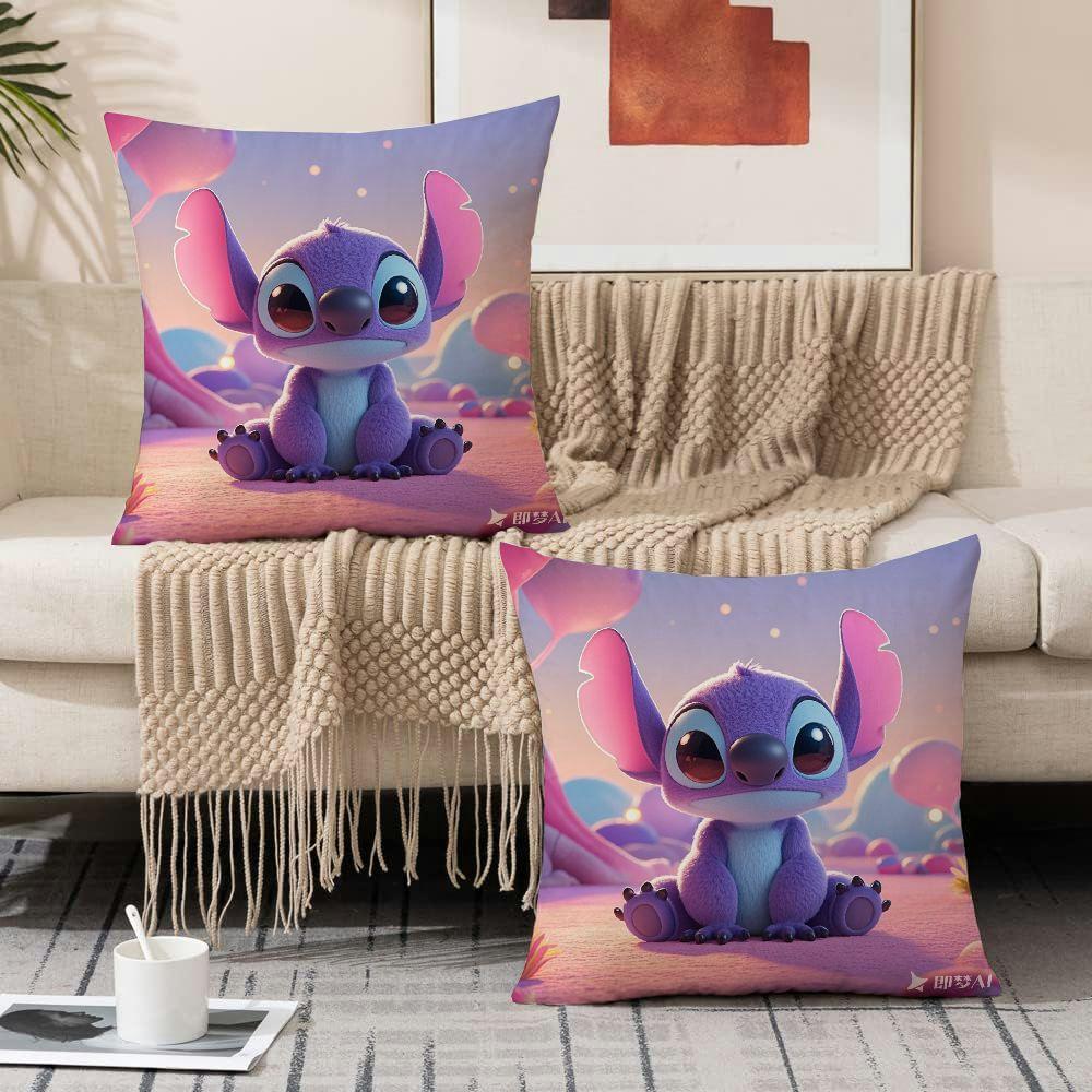 Set of 2 Disney Stitch Cushion Covers in a Modern Traditional Style, Perfect for Adding a Decorative Touch to Your Sofa, Living Room, or Outdoor Furniture