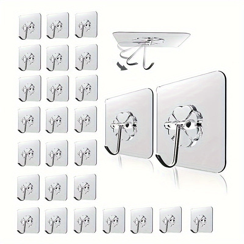 10/20/30pcs of transparent adhesive hooks for bathroom, no nails required. Multi-functional and strong utility hooks.