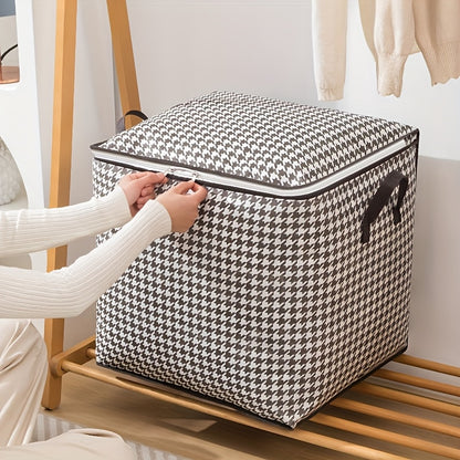 1pc 180L houndstooth storage container with double zippers and handles, ideal for storing clothes, quilts, and protecting against dust and moisture. Great for home or travel, Under-Bed