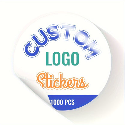 1,000 personalized waterproof adhesive labels with custom logo stickers. These round stickers range from 1.5 to 12.7 cm and feature customizable text and images. Perfect for packaging, wedding favors, office supplies, parties, and events. Each sticker