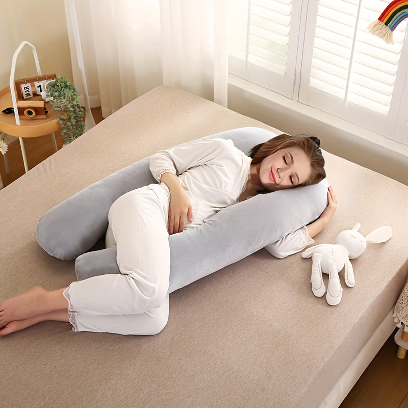 Maternity Pillow in Soft Crystal Velvet - Supportive Side Sleep Comfort for Belly & Legs, Light Gray