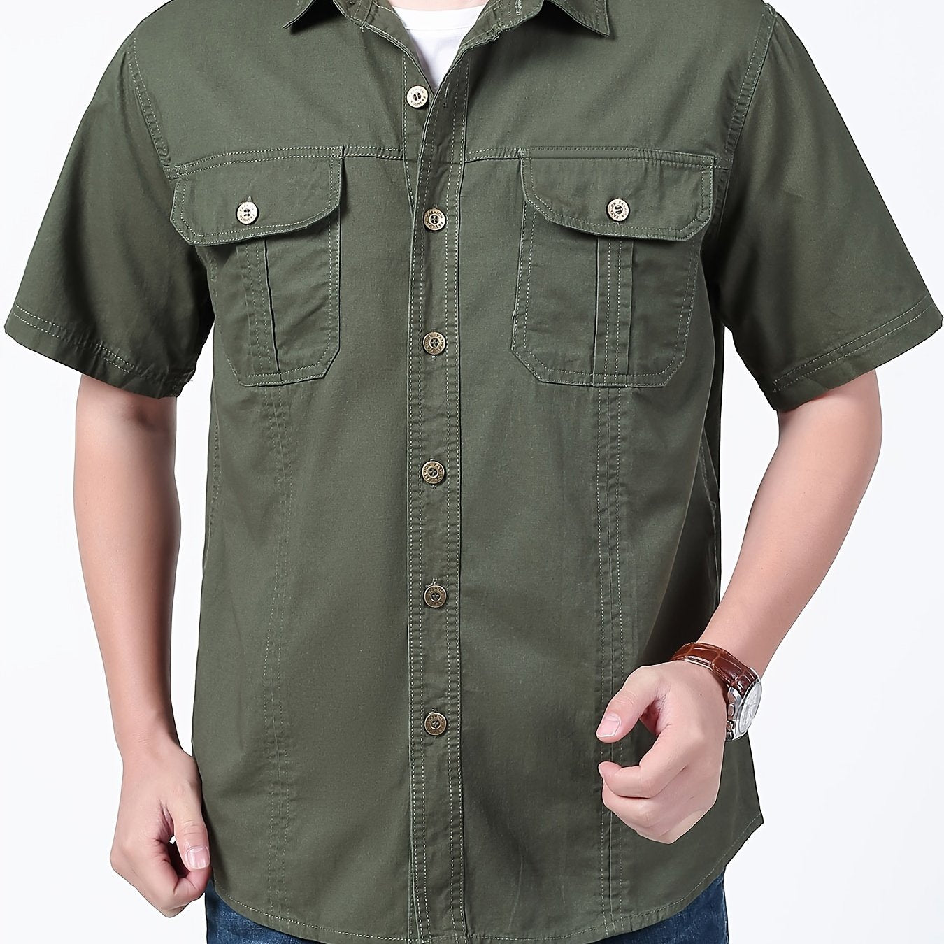 New summer men's cotton casual short-sleeved shirt