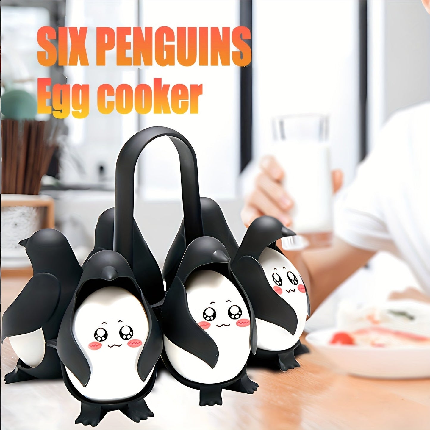 A set of 6 Penguin Egg Cookers made of plastic, perfect for boiling both hard and soft eggs. This food-safe kitchen gadget is a great gift idea for Christmas, Thanksgiving, Mother's Day, and Labor Day.