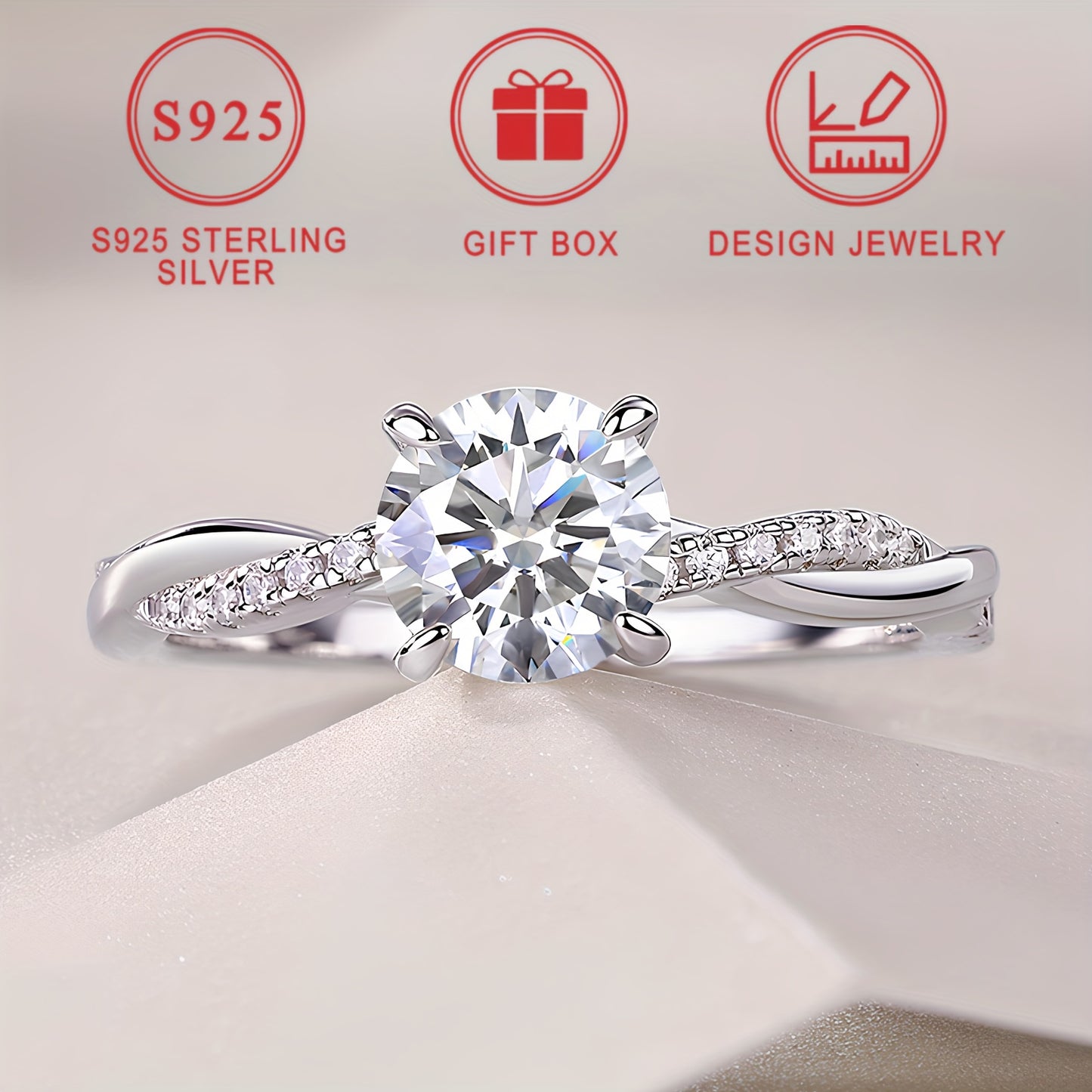 Elegant 925 Sterling Silver Ring for Women with Twisted Vine Design and Synthetic Cubic Zirconia, Perfect for Daily Wear, Ideal for Gift-Giving, Valentine's Day Gift Box Included.