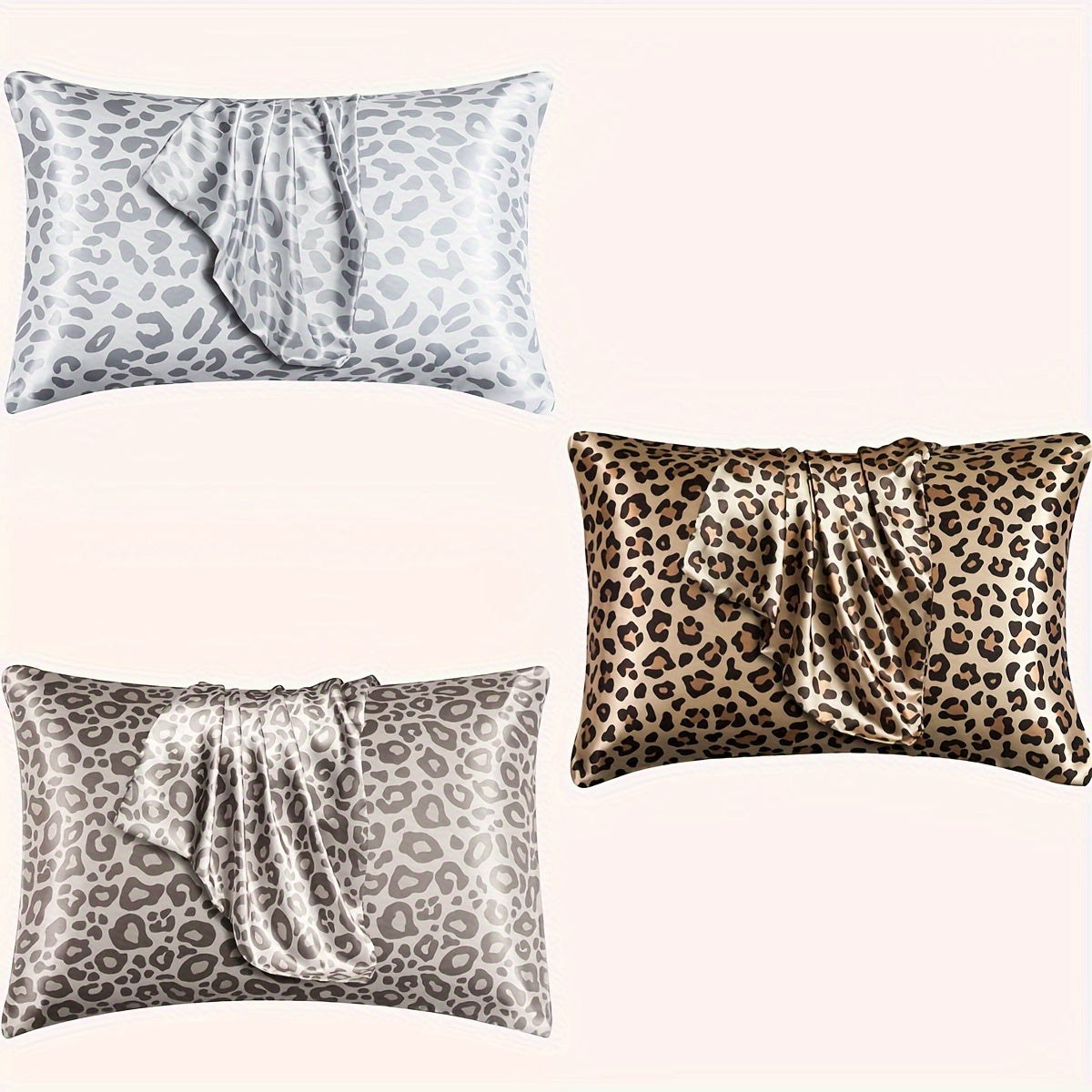 Two pieces of satin pillowcases with leopard print design