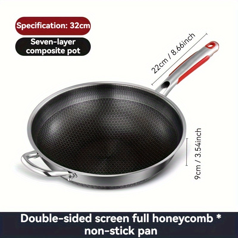 Stainless Steel Wok with Glass Lid and Honeycomb Non-Stick Coating - Features Full Screen Anti-Scratch Vertical Pot Cover, Dual Anti-Stick Shovels, and Scratch-Resistant Design - Perfect for Gas and Induction Cooktops