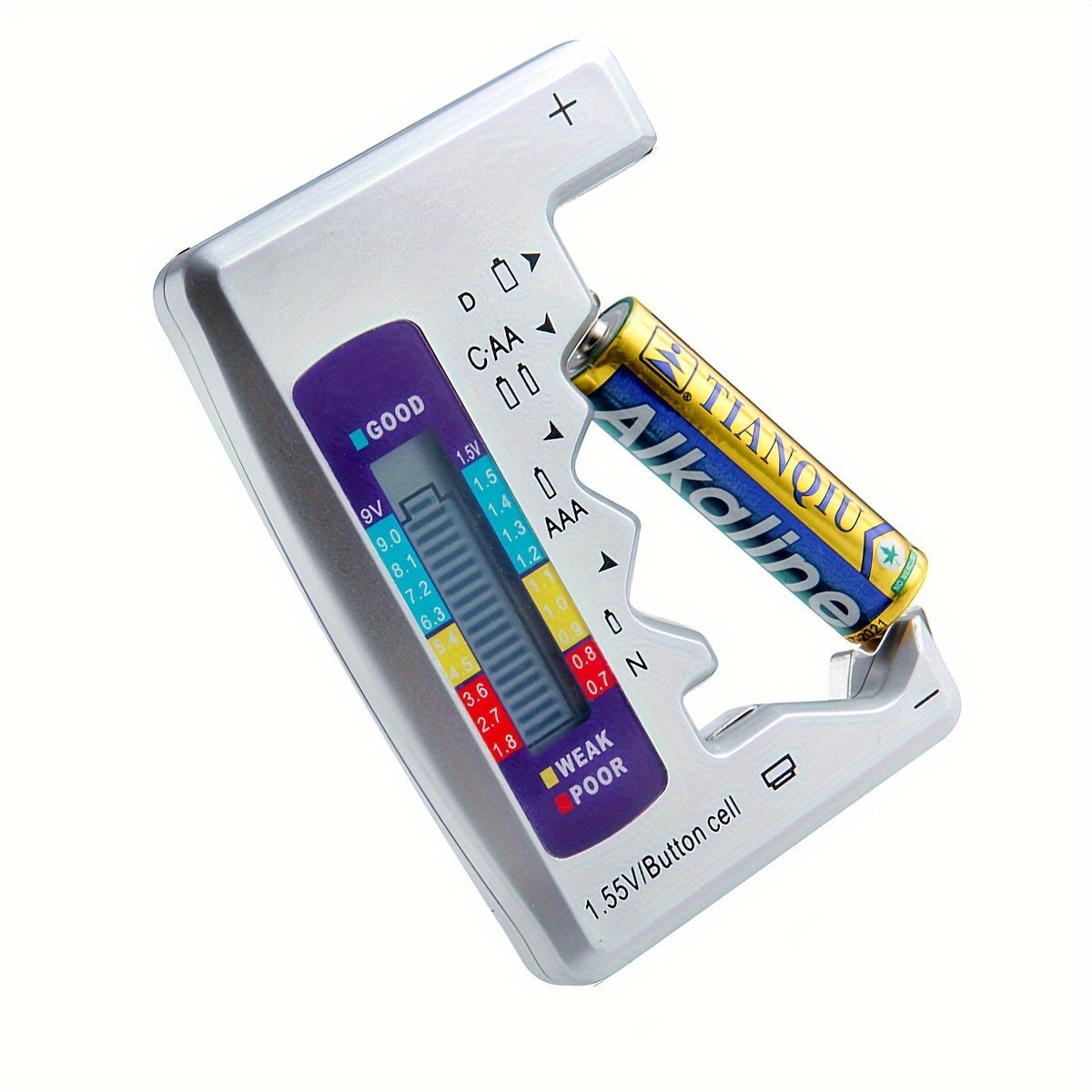 Digital battery tester for various battery types with LCD display for quick and easy checking.