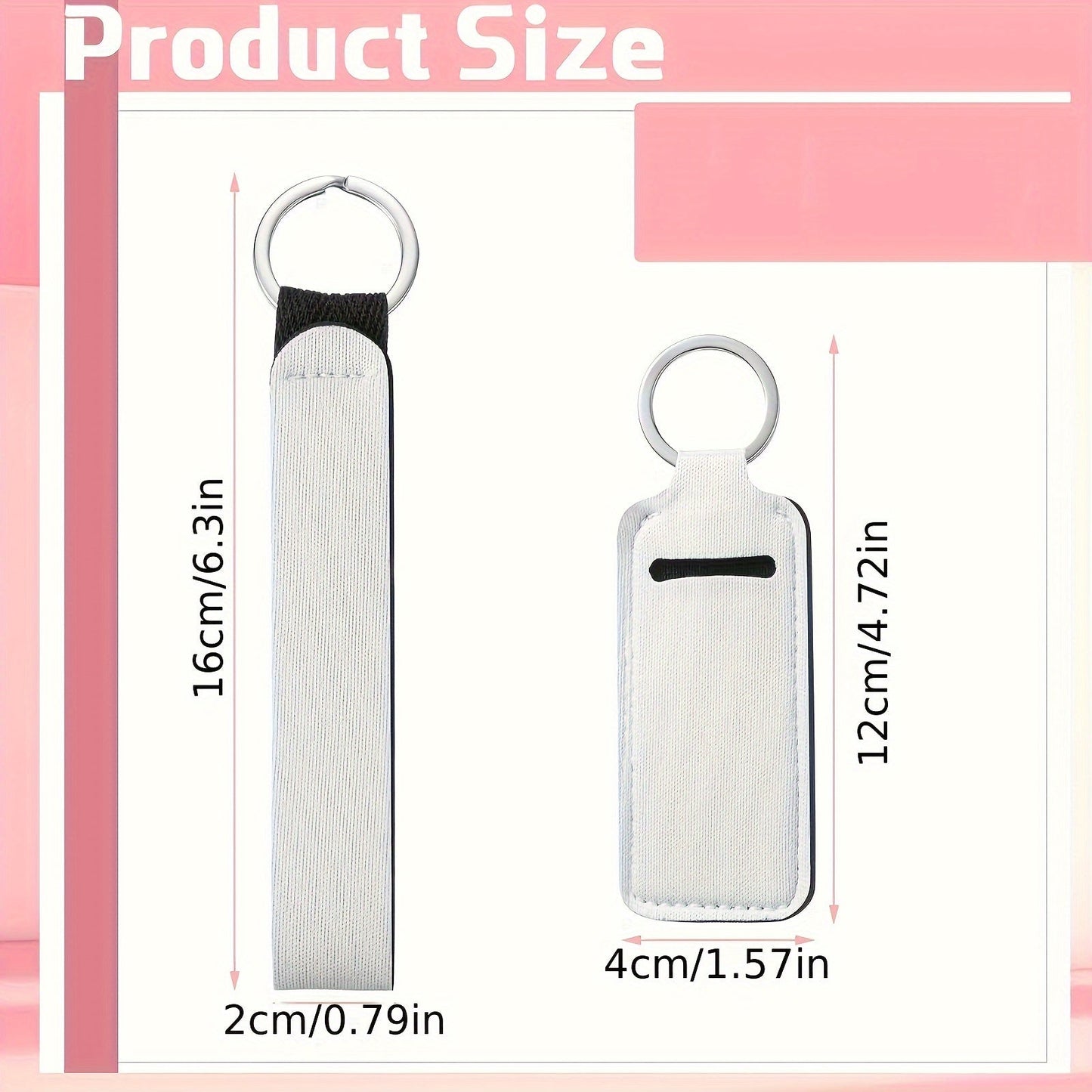 Set of 20 Sublimation Blank Wristlet Lanyards featuring Lipstick Holder Keychains. These lanyards are made of Neoprene material and come with a blank Lipstick Keychain Holder, perfect for Heat Transfer Craft projects.