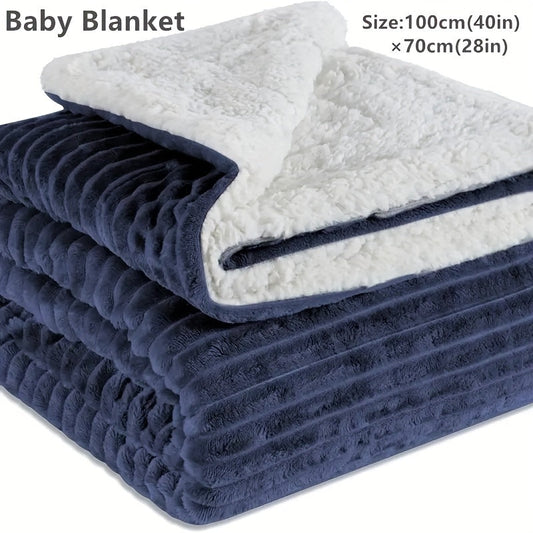 Soft and cozy reversible blanket in navy, perfect for infants, boys, and girls. This warm fleece blanket is thick and fuzzy with a sherpa lining, measuring 76.2cm x 101.6cm. A great gift idea!