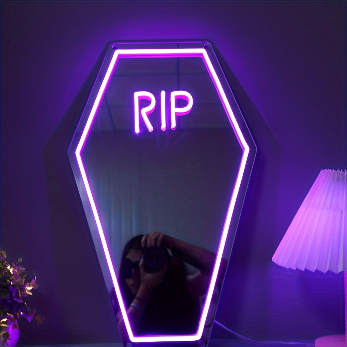 Neon Sign Mirror - Wall Mountable, USB Powered, Multi-Purpose Home Decor, Rest in Peace