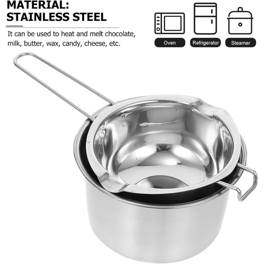 Stainless Steel Double Boiler Pot Set - Perfect for Melting Chocolate, Soap, Candle Making, and More! Heat-Proof Bowl for Easy Melting of Various Ingredients. Ideal for Chocolate, Butter, Cheese, Caramel, Candy, and Wax Melting.