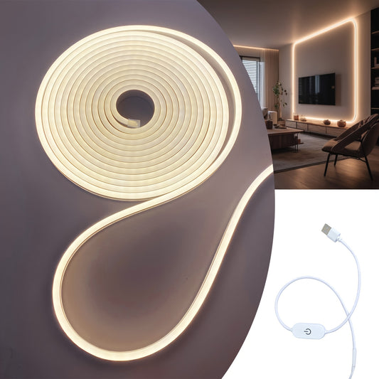 USB Neon Light Strip with Touch Switch - Dimmable Warm White - Ideal for Home Decor, Ambiance, & Lighting Solutions - Perfect Mother's Day Gift