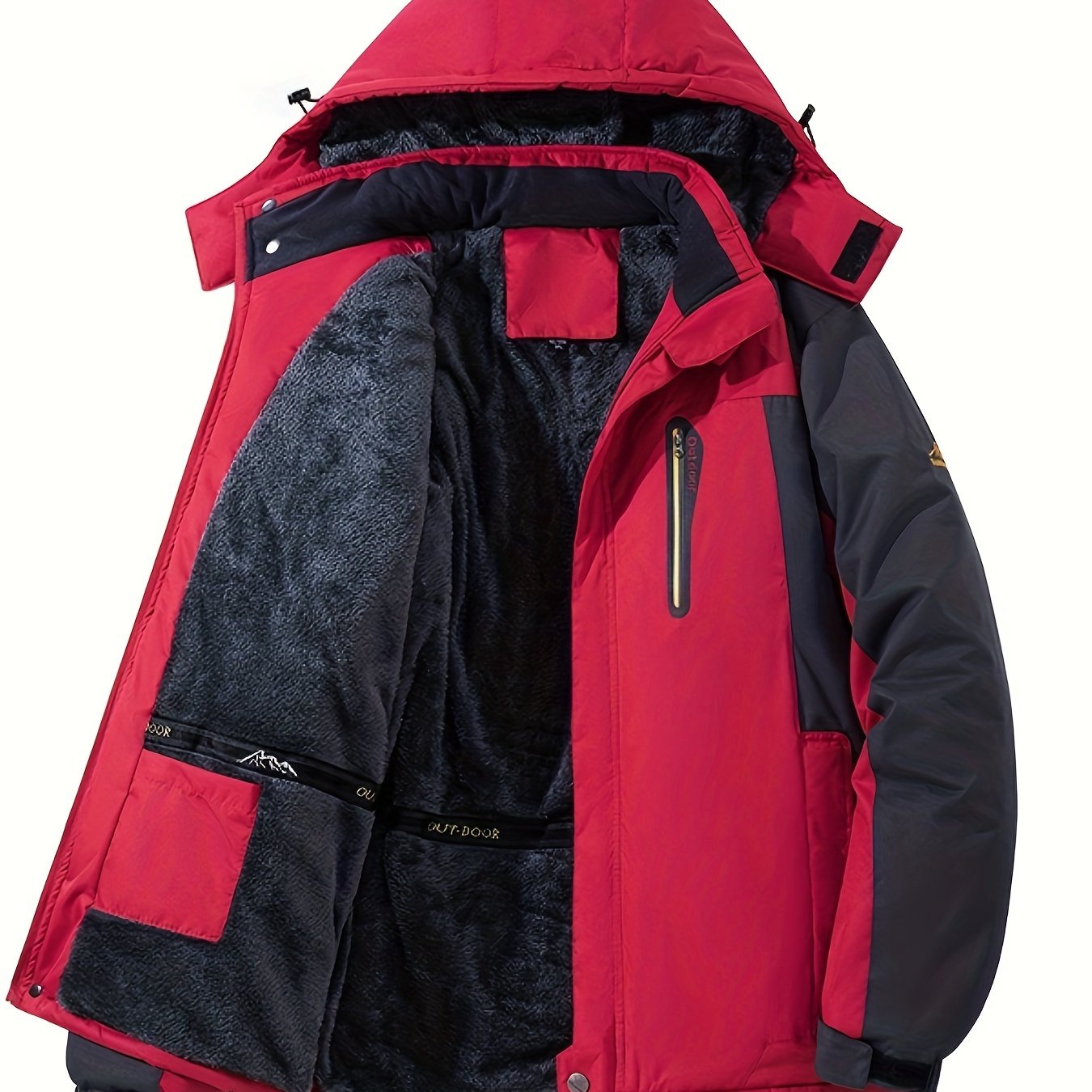 Men's Winter fleece-lined jacket with hood, windproof and trendy, perfect gift.