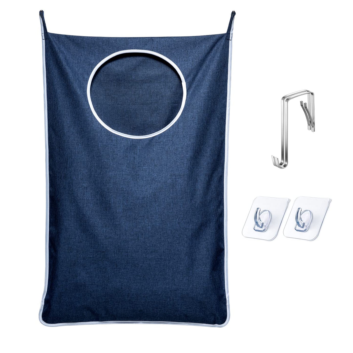 Extra Large Door Hanging Laundry Hamper Bag with Two Types of Hooks, Large Opening for Whole Family's Dirty Clothes, 36.5X22.5 Inches, Grey/Blue/Black