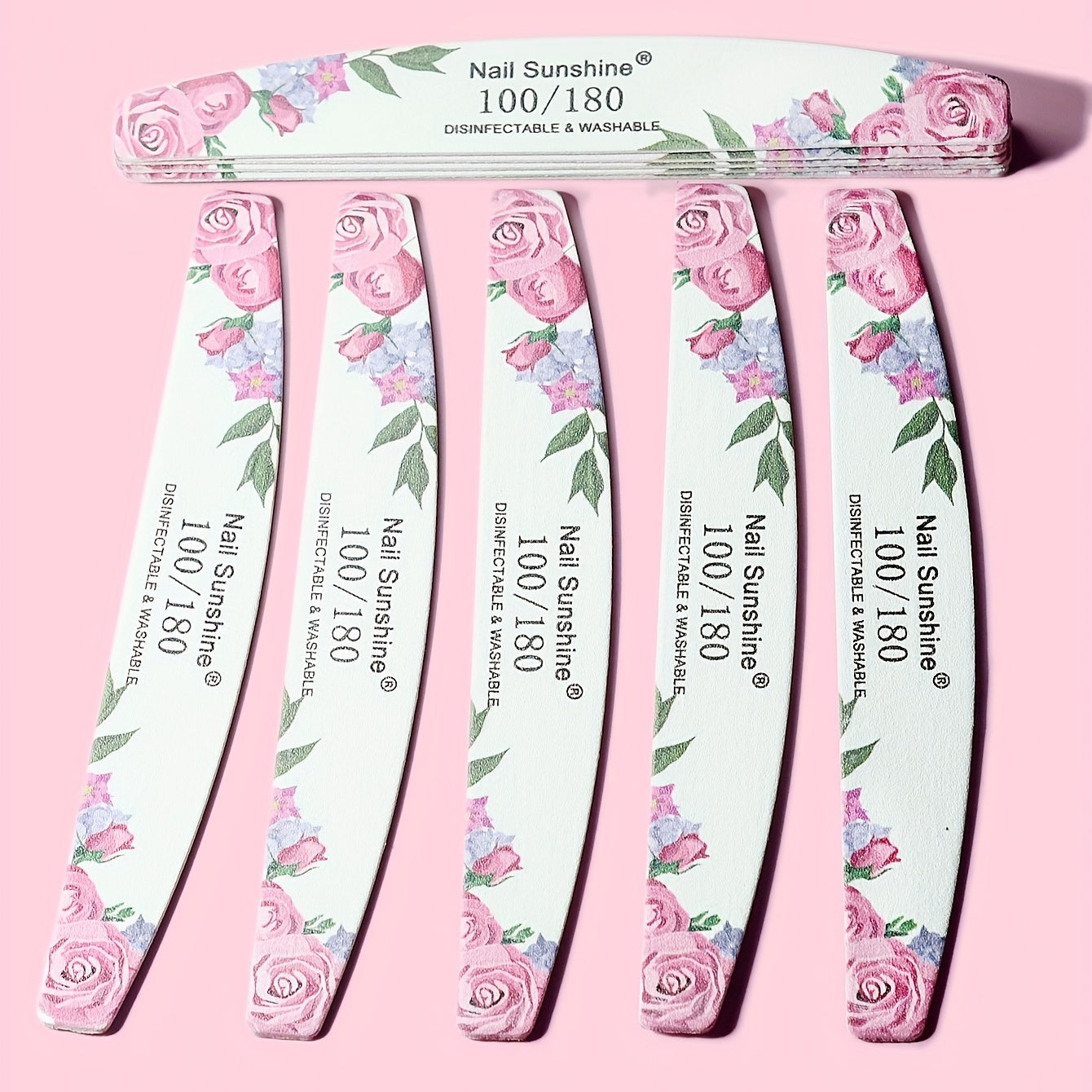 10 Rose Flower Half-Moon Nail Files, Unscented, Exclusive Design, Manicure Essentials.