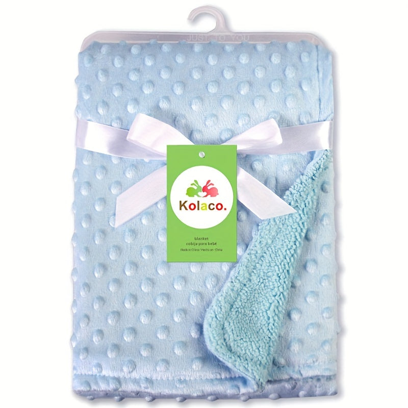 Soft and cozy double-layer baby blanket made from thickened polyester knit material. This blanket is breathable, warm, and provides a soft touch for newborns. It is ideal for use in strollers and can be used in all seasons. Please note that this blanket