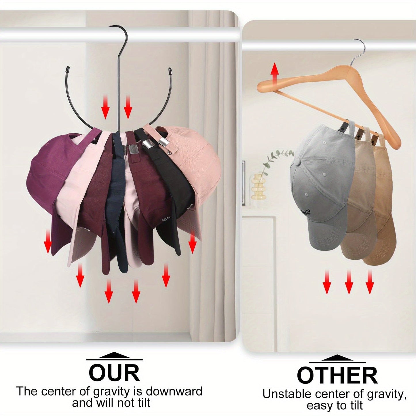 3-Pack of versatile hat hangers made of black metal, perfect for organizing scarves, belts, tank tops, hats, bras, and shoes. Simple installation with no power needed, ideal for keeping your home, kitchen, or entryway tidy and organized.