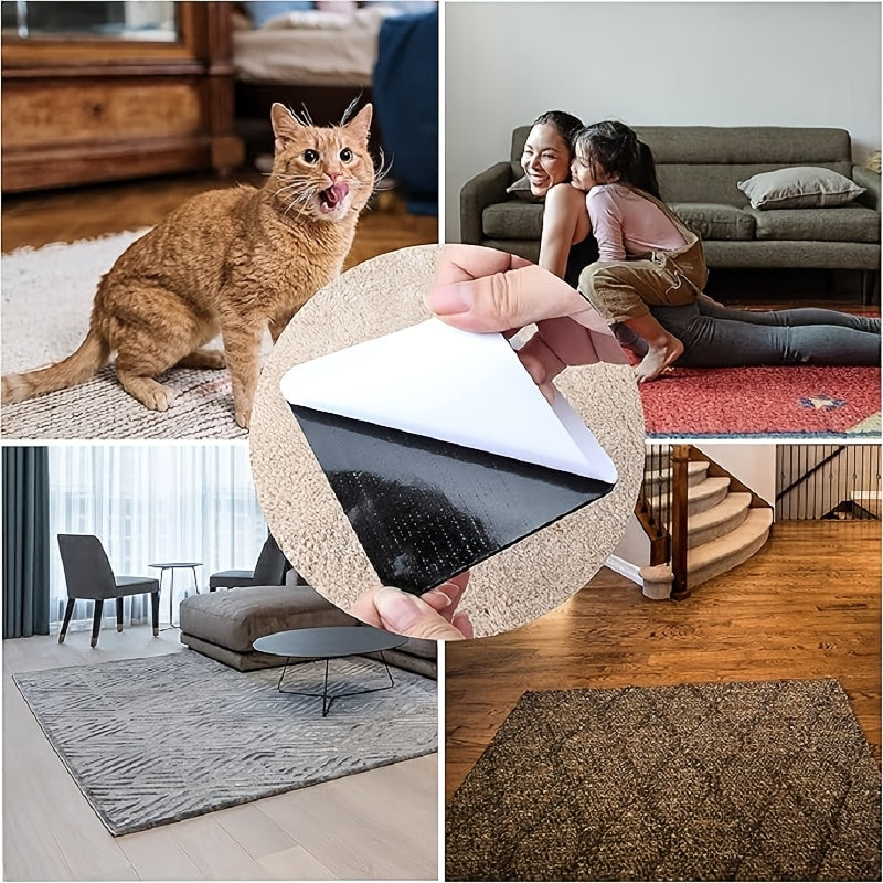 Ensure your carpets stay in place with 4 sets of Carpet Grippers, Hardwood Floor Anti-Slip Mat Grippers, Anti-Slip Tape for Carpets, Anti-Curling Carpet Tape, Car Floor Mat Fasteners, and Strong Self-Adhesive Hook and Loop Tape for a secure hold. Use