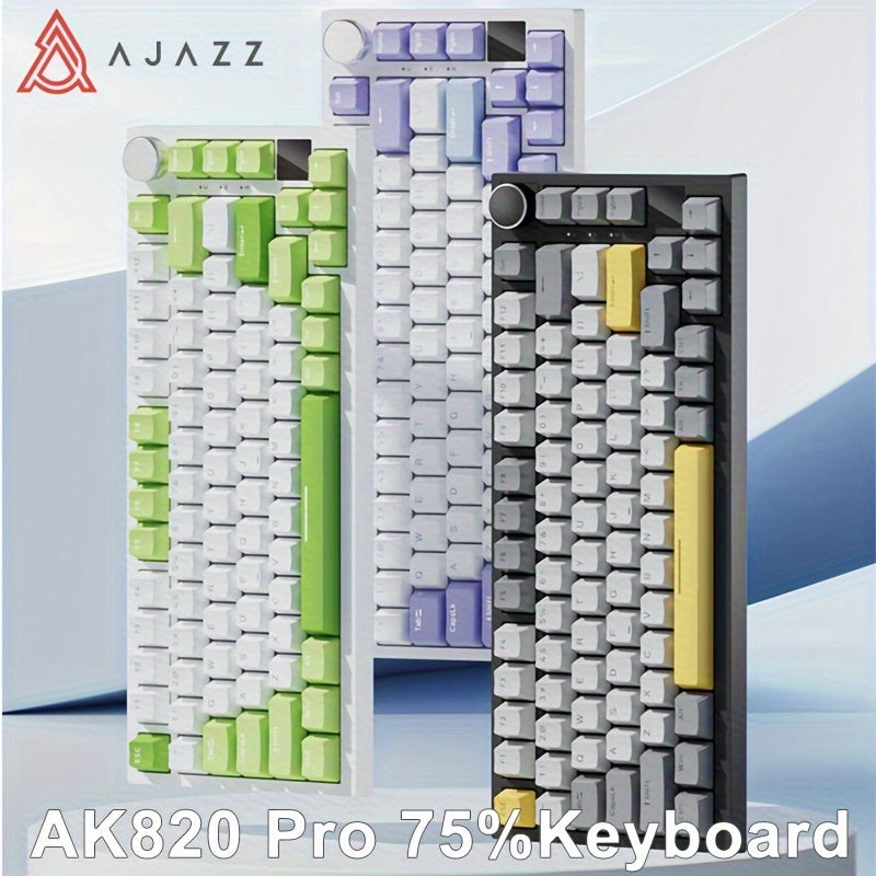 AJAZZ Wireless Mechanical Keyboard with RGB Backlight, 75% Layout, Hot-Swappable PBT Keycaps, Wireless & USB Charging for Gaming and Office Use.