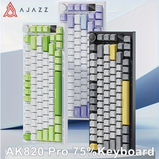 AJAZZ Беспроводная механическая клавиатура с RGB подсветкой, 75% компоновка, горячая замена PBT клавиш, беспроводная и USB зарядка для игр и офисного использования.