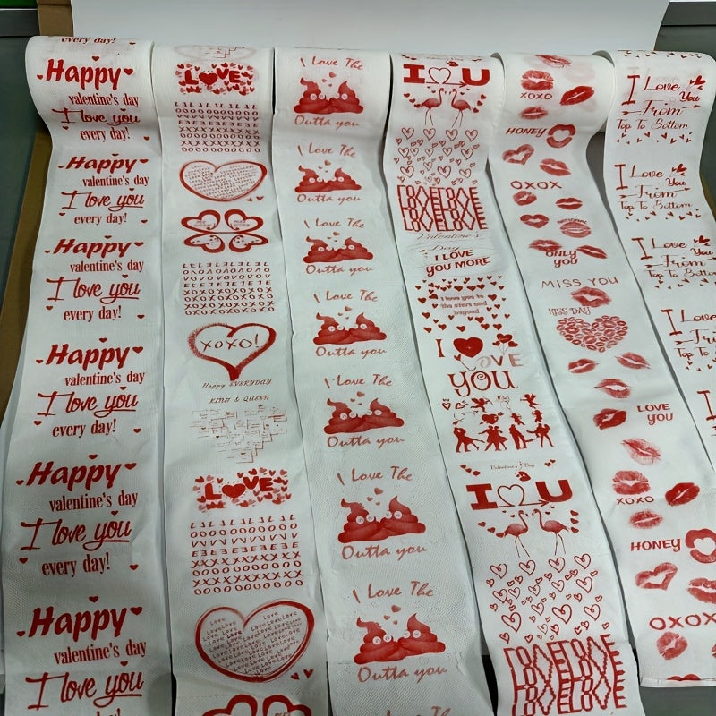 Each pack contains 2 rolls of whimsical and creative printed toilet paper, featuring a fun mix of birthday, wedding, and Valentine's Day themes. There are 6 unique combinations to choose from, including flamingos, XOXO, Cupid, red lips, hot kisses, LOVE