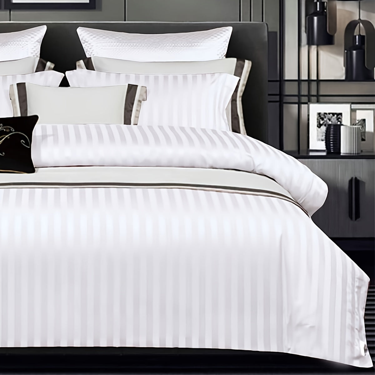 Luxurious 3-piece Duvet Cover Set in White Satin Print - Includes 1 Duvet Cover and 2 Pillowcases (Core Not Included). This Soft and Comfortable Bedding Set is Perfect for the Bedroom or Guest Room.