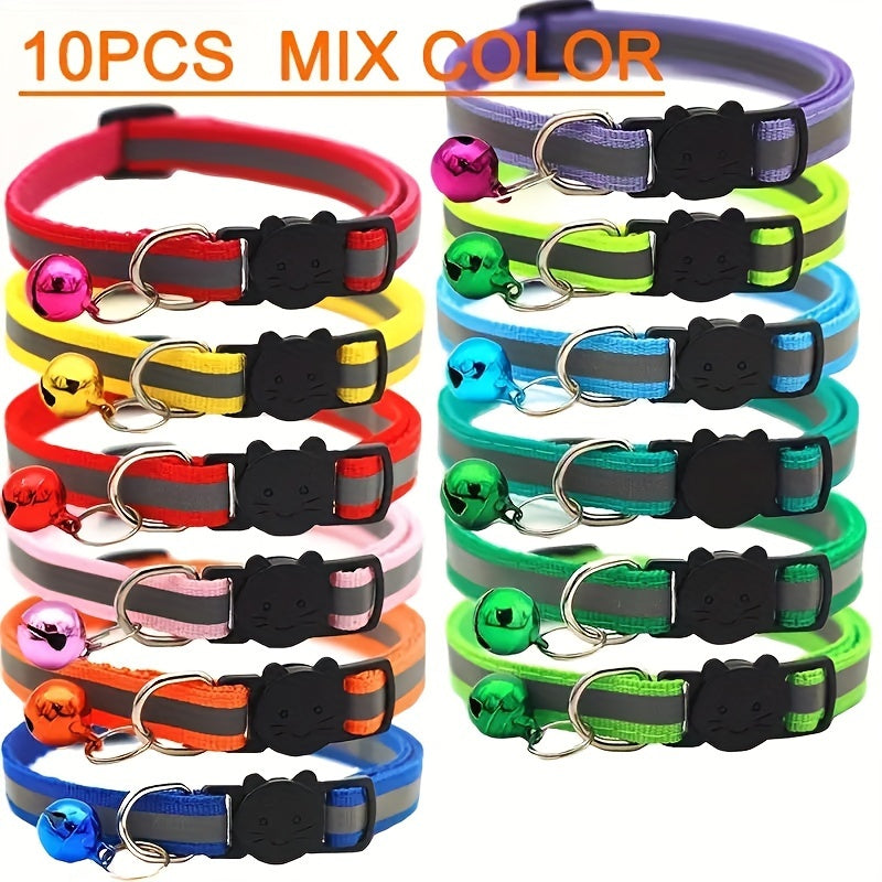 10-Pack Reflective Breakaway Cat Collars with Bells & Ears, Durable Adjustable Safety Pet Collar Set