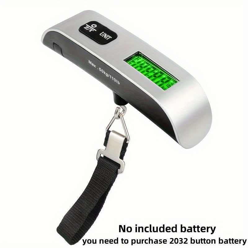 Portable electronic luggage scale with hook, suitable for parcels up to 50KG, ideal for fishing and lifting tasks.