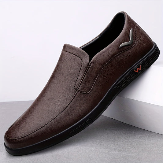 Men's slip on loafers with solid colour upper and comfortable non-slip rubber sole.