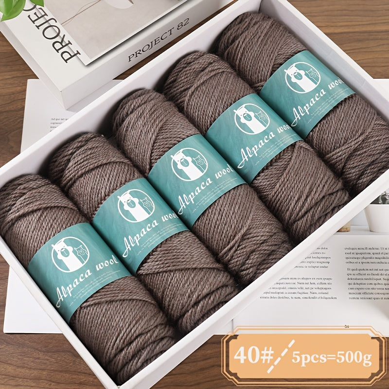 5-Pack Alpaca Wool Yarn, 500g Each, Multicolor Thick-Thin Yarn for Handmade Clothing - Various Styles