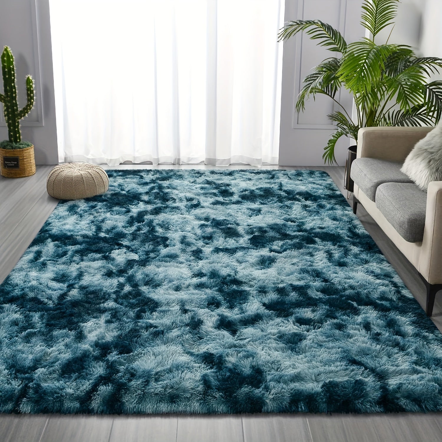 Large Soft Comfort Long Shaggy Faux Fur Area Rug with Hand-Washable Indoor Polyester Plush Carpet. Versatile for Living Room, Bedroom, and Public Spaces. Easy Maintenance with Modern Gradient Design.