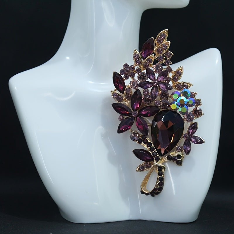 Stunning Flower-Shaped Brooch Adorned with Sparkling Rhinestones - A Chic Lapel Pin for Women's Clothing, Perfect for Dresses, Coats, Sweaters, and Corsages