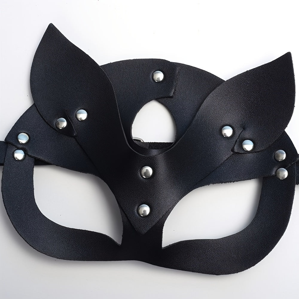 Women's punk leather cat-ears mask: adult party accessory, SM kink gear, 19.5cm/7.7inch