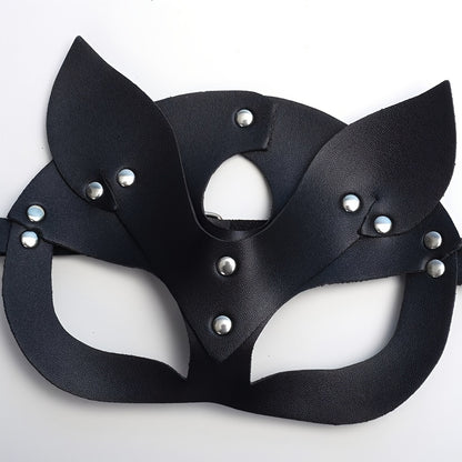 Women's punk leather cat-ears mask: adult party accessory, SM kink gear, 19.5cm/7.7inch