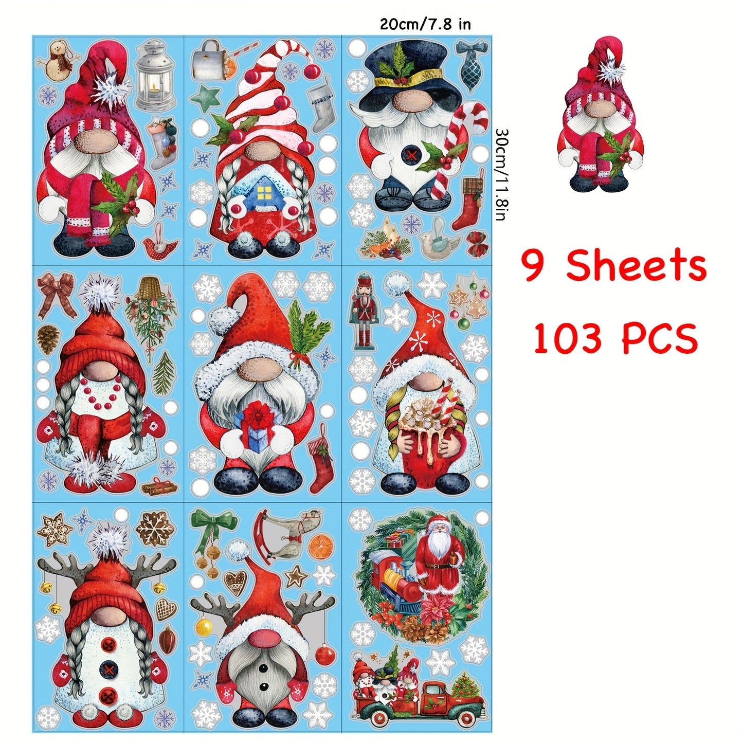 Set of 9 Christmas Gnome Window Clings - Decorate Your Home or Office with Festive Glass Decals for the Holidays, Simple Stick & Peel Application, Perfect for Christmas