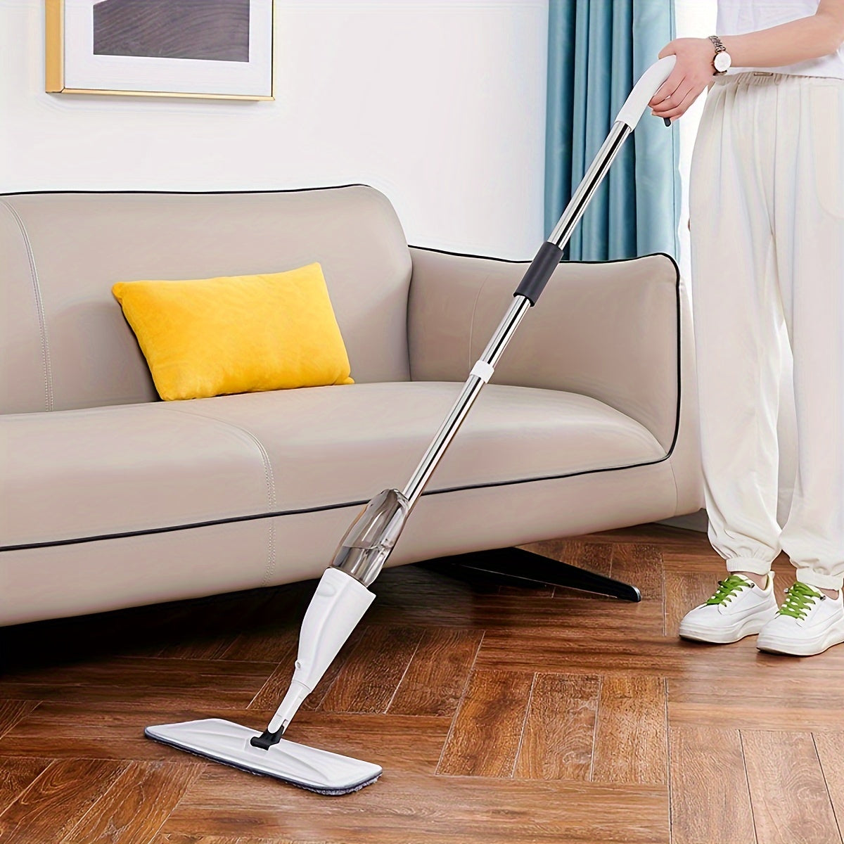 Versatile Wet and Dry Flat Mop with Self-Wringing Feature for Convenient Hands-Free Cleaning in Various Areas: Living Room, Bedroom, Bathroom, Toilet, and Outdoor Spaces - Made of Long-Lasting Plastic.