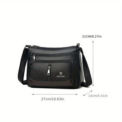 OZUKO Women's Fashion Messenger Bag in Solid Black with Adjustable Strap and Sequin Embellishment, Large Capacity and Foldable.