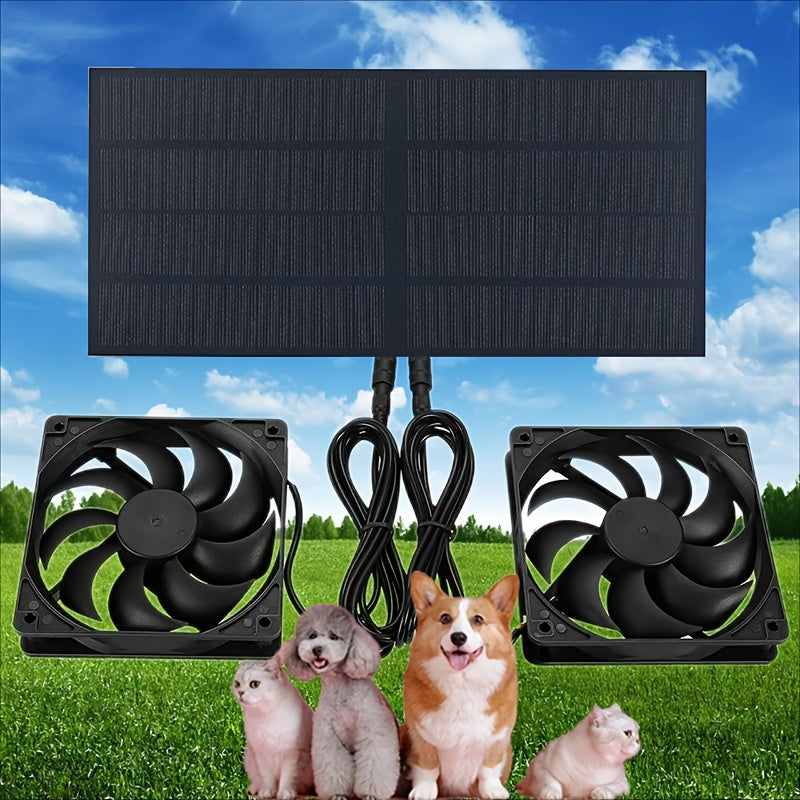 Remote Controlled Dual Exhaust Solar-Powered Fan for Dogs, Cats, and Chicken Coops - Offers High-Speed Cooling