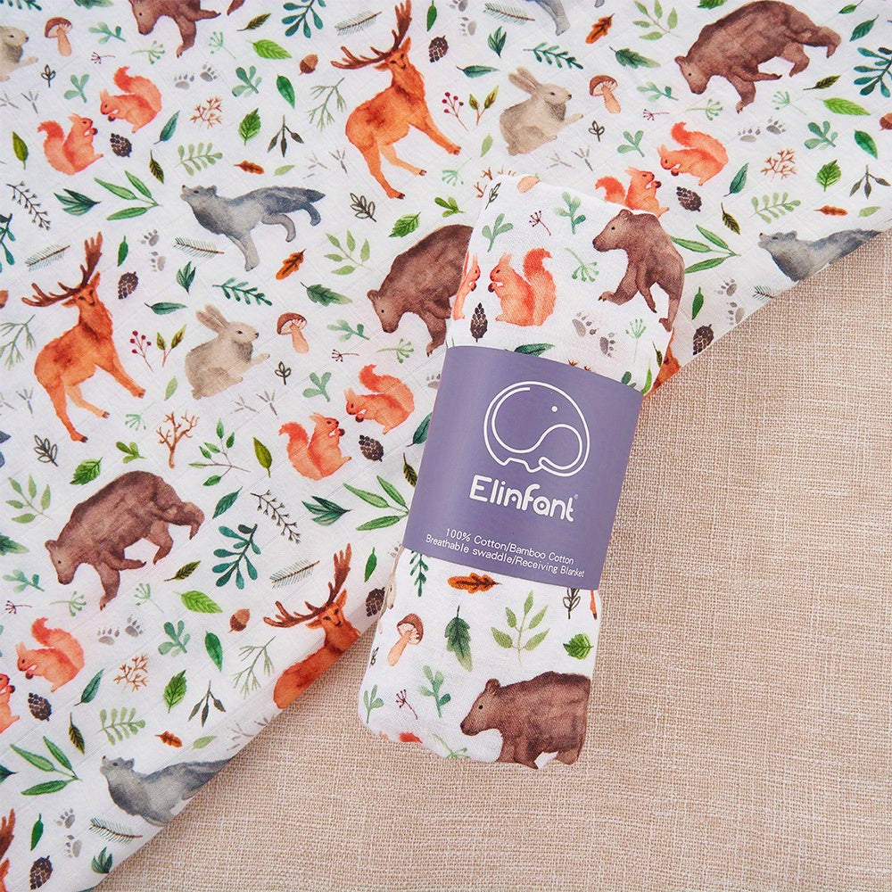 The Elinfant Baby Muslin Throw Blanket in Bamboo Cotton Gauze, featuring a Digital Print, doubles as a Wrap Towel and Bath Towel. Perfect for Halloween and Christmas Gift-Giving.