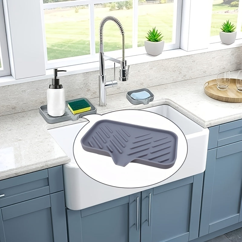 Flexible Silicone Kitchen Sink Organizer - Non-Slip Drain Pad with Splash-Proof Design and Easy-to-Clean Surface, Perfect for Countertops and Cups, Includes Durable Plastic Cover