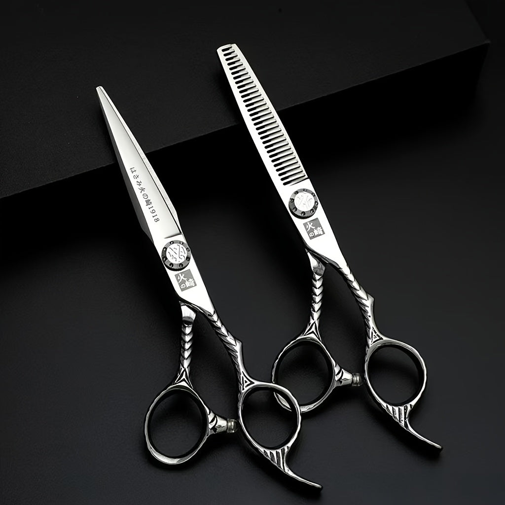 Huozaki Premium Japanese 440C Steel Scissors - Handcrafted, Sharp & Durable for Haircutting, Curly & Normal Hair, Ergonomic Grip Design