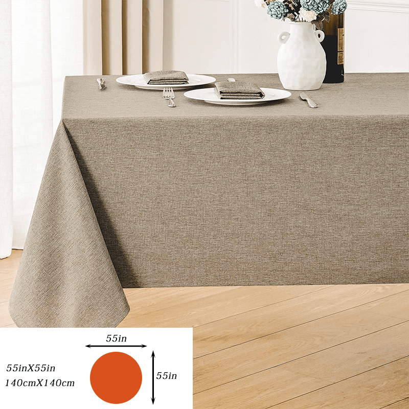 Polyester tablecloth with modern design, ideal for dining room décor.