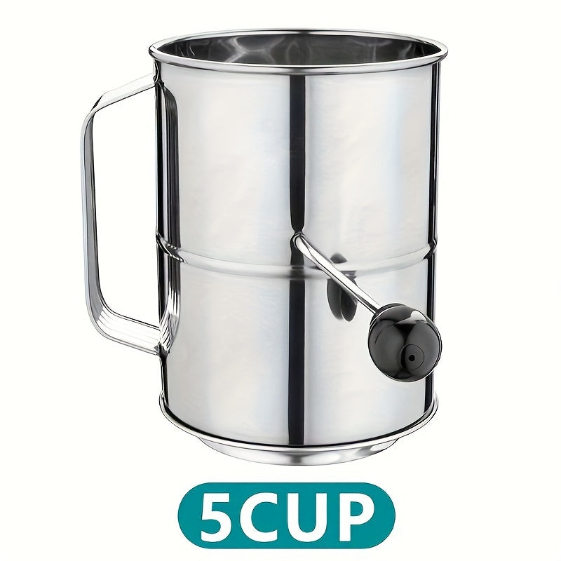 A must-have in the kitchen for any occasion, this stainless steel hand-crank flour sifter boasts a large 8-cup capacity and versatile use. Perfect for both baking and cooking, this handy kitchen gadget is ideal for holiday festivities such as Halloween